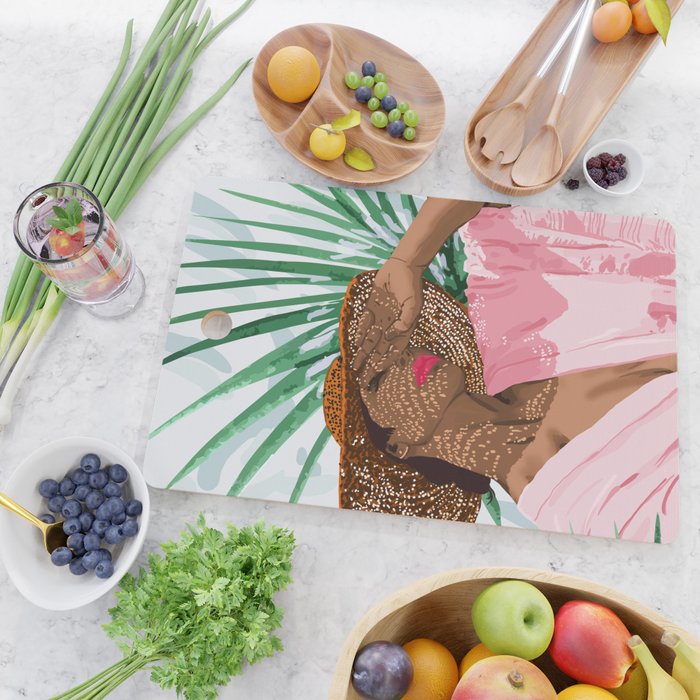 Sunshine in My Soul | Black Woman Tropical Travel | Modern Boho Palm Summer Vacation Fashion Cutting Board Gallery Image 2
