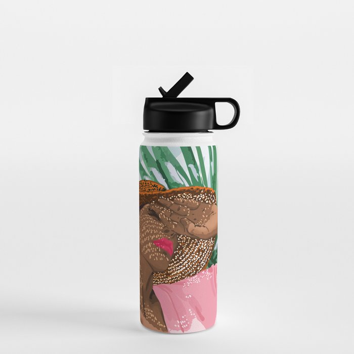 Sunshine in My Soul | Black Woman Tropical Travel | Modern Boho Palm Summer Vacation Fashion Water Bottle Gallery Image 1