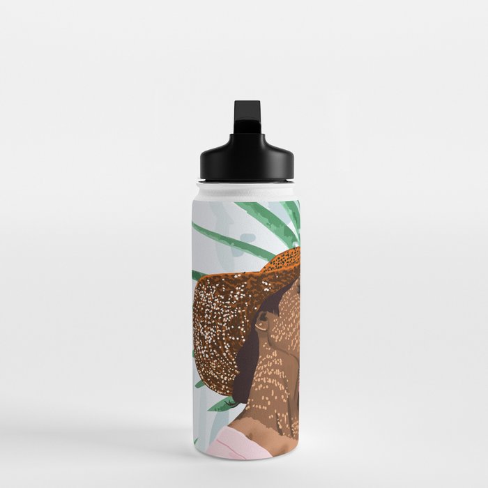 Sunshine in My Soul | Black Woman Tropical Travel | Modern Boho Palm Summer Vacation Fashion Water Bottle Gallery Image 3