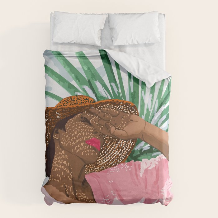 Sunshine in My Soul | Black Woman Tropical Travel | Modern Boho Palm Summer Vacation Fashion Duvet Cover Gallery Image 6