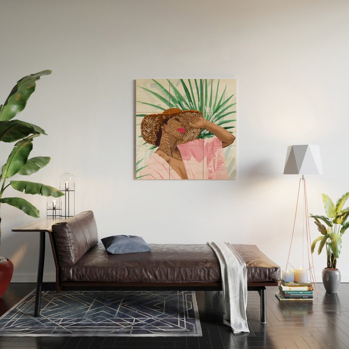 Sunshine in My Soul | Black Woman Tropical Travel | Modern Boho Palm Summer Vacation Fashion Wood Wall Art Gallery Image 2