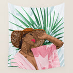 Sunshine in My Soul | Black Woman Tropical Travel | Modern Boho Palm Summer Vacation Fashion Wall Tapestry Gallery Image 4