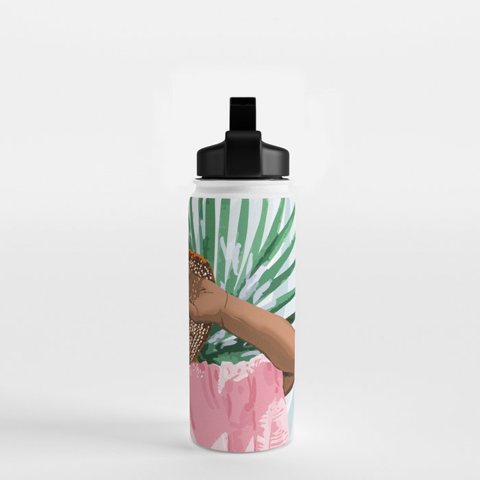 Sunshine in My Soul | Black Woman Tropical Travel | Modern Boho Palm Summer Vacation Fashion Water Bottle Gallery Image 2