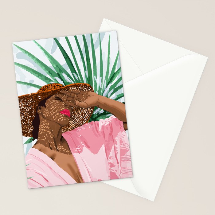 Sunshine in My Soul | Black Woman Tropical Travel | Modern Boho Palm Summer Vacation Fashion Stationery Card Gallery Image 2