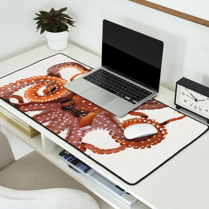 White Spotted Octopus Desk Mat Gallery Image 2