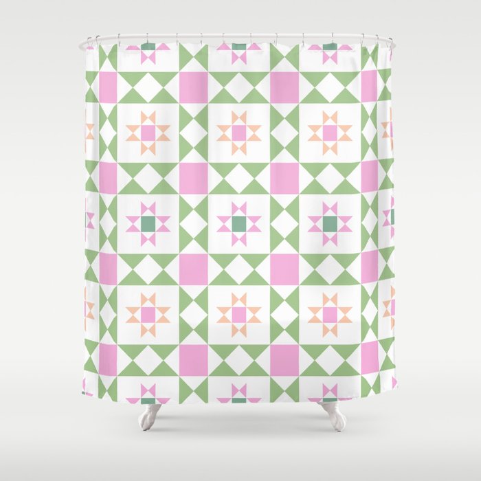 Pastel Star Quilt Pattern Shower Curtain Gallery Image 1