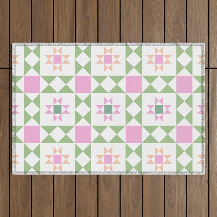 Pastel Star Quilt Pattern Outdoor Rug Gallery Image 1