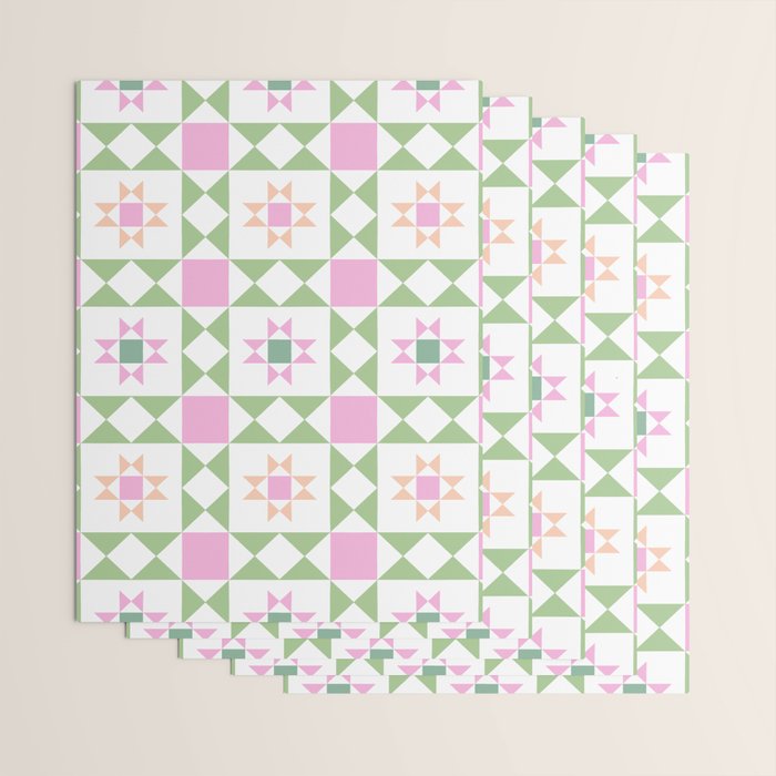 Pastel Star Quilt Pattern Wrapping Paper Gallery Image 3