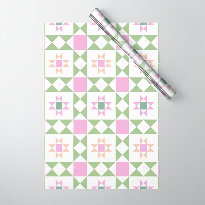 Pastel Star Quilt Pattern Wrapping Paper Gallery Image 1