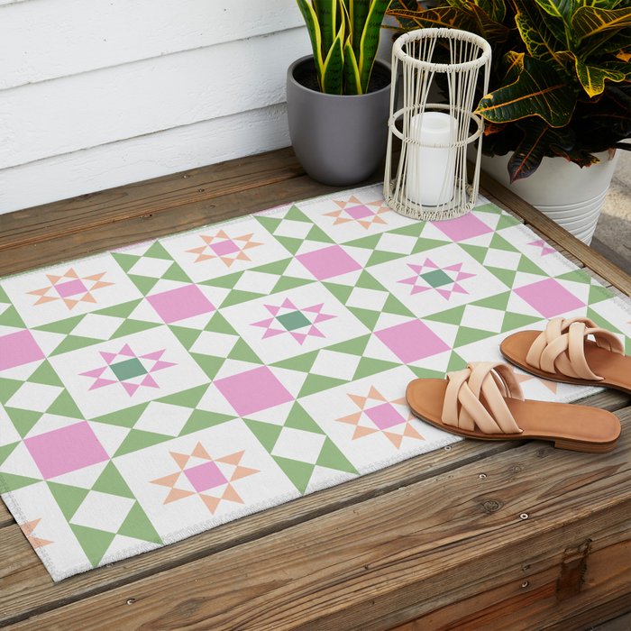Pastel Star Quilt Pattern Outdoor Rug Gallery Image 2
