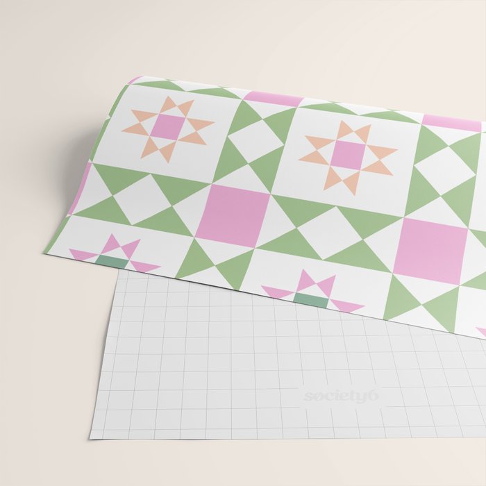 Pastel Star Quilt Pattern Wrapping Paper Gallery Image 2