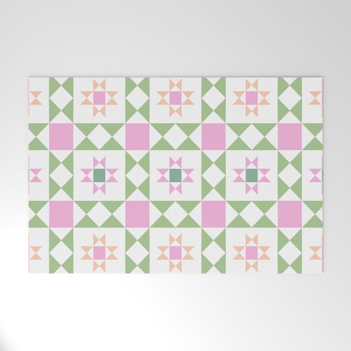 Pastel Star Quilt Pattern Welcome Mat Gallery Image 1