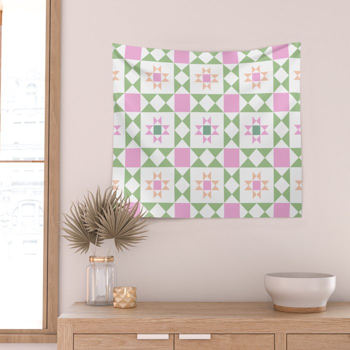 Pastel Star Quilt Pattern Wall Tapestry Gallery Image 2