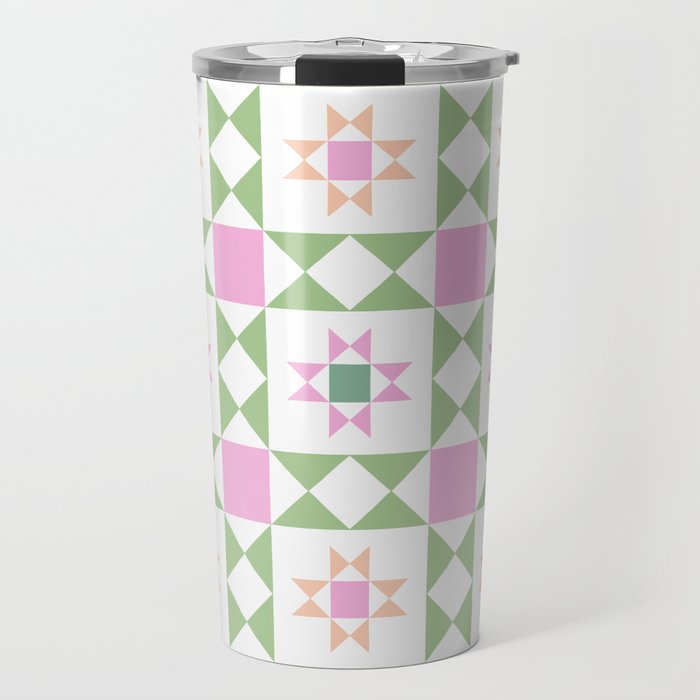 Pastel Star Quilt Pattern Travel Mug Gallery Image 1