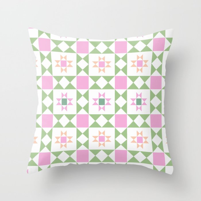 Pastel Star Quilt Pattern Throw Pillow Gallery Image 1