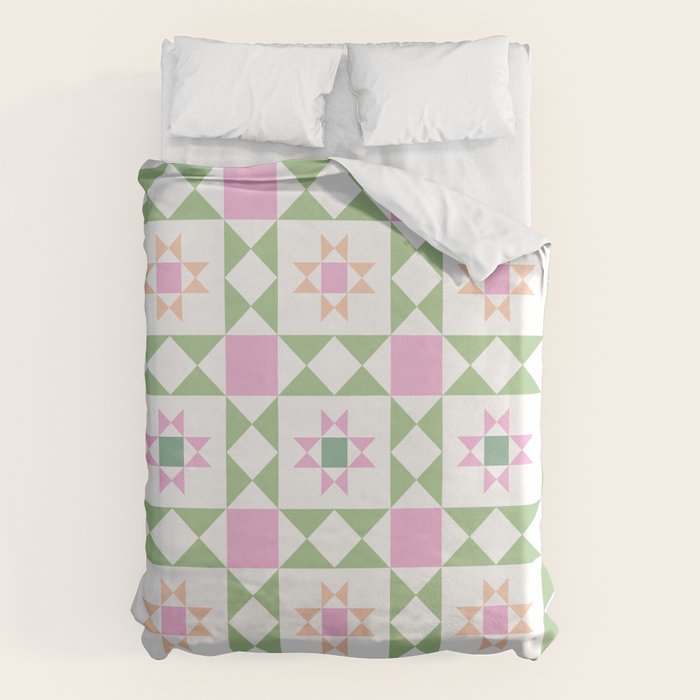 Pastel Star Quilt Pattern Duvet Cover Gallery Image 1