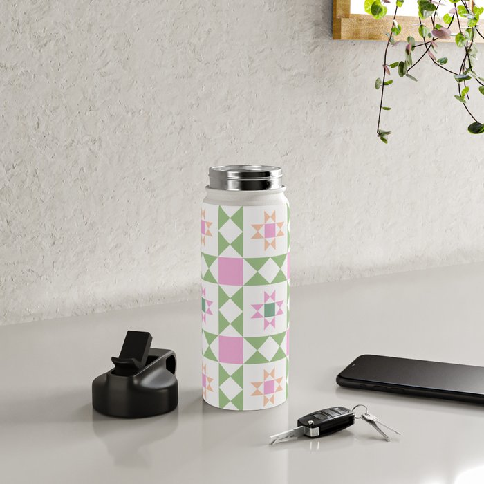 Pastel Star Quilt Pattern Water Bottle Gallery Image 4