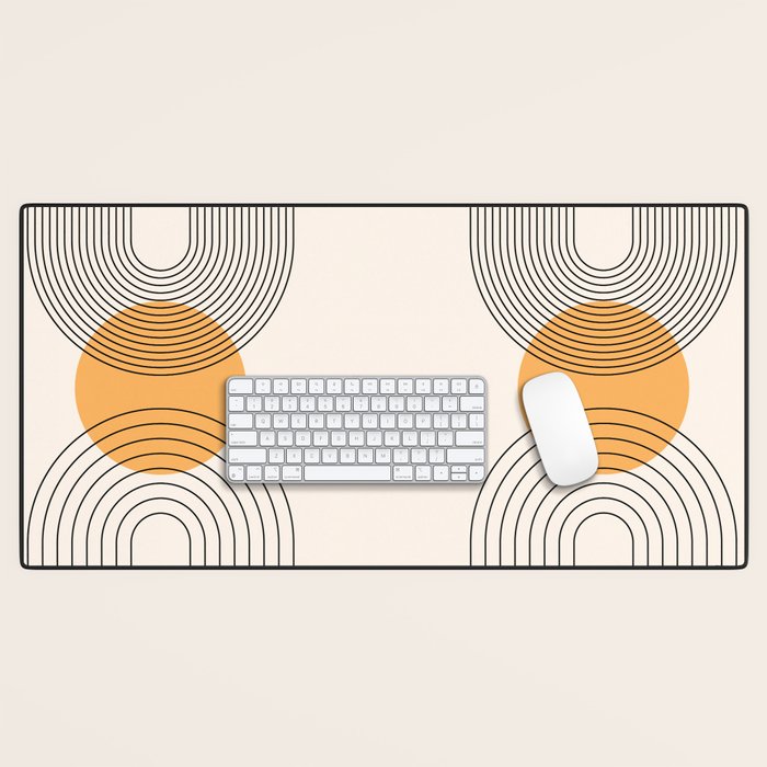 Geometric Lines in Black and Beige 29 (Rainbow and Sun Abstraction) Desk Mat Gallery Image 1