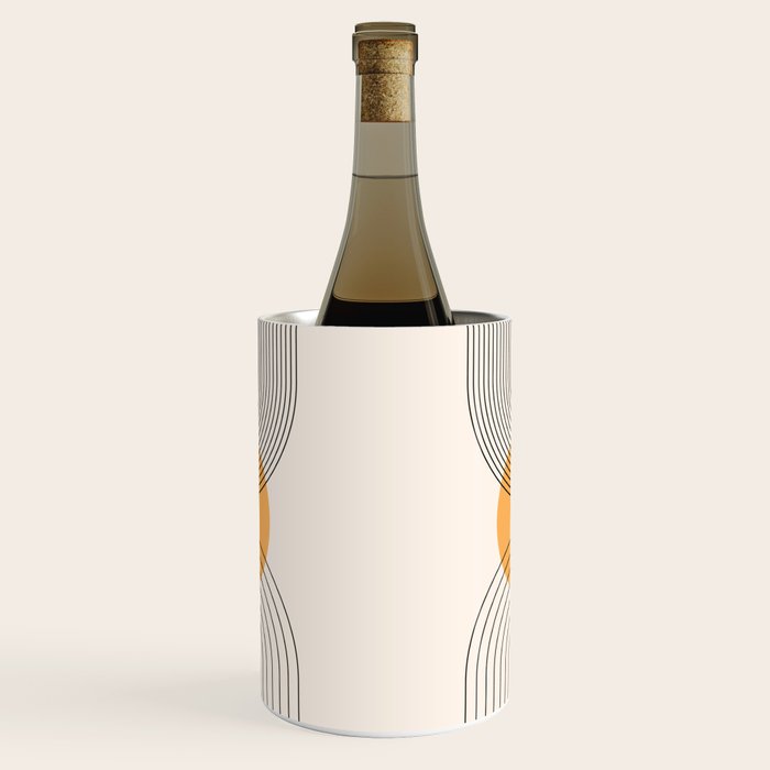 Geometric Lines in Black and Beige 29 (Rainbow and Sun Abstraction) Wine Chiller Gallery Image 1