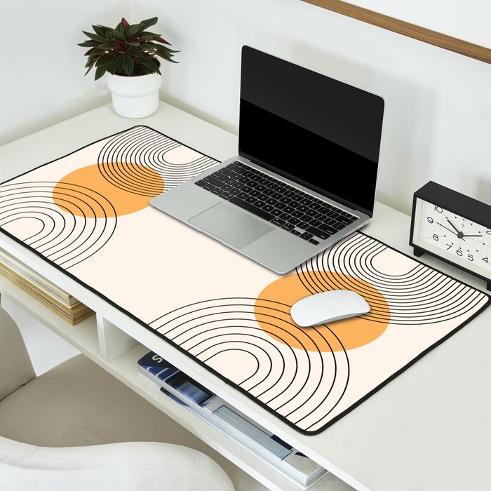 Geometric Lines in Black and Beige 29 (Rainbow and Sun Abstraction) Desk Mat Gallery Image 2
