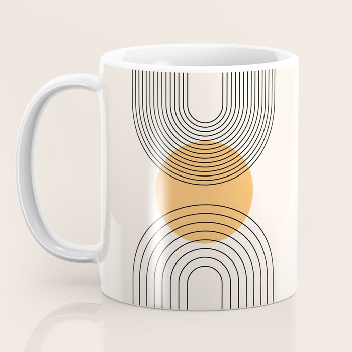 Geometric Lines in Black and Beige 29 (Rainbow and Sun Abstraction) Coffee Mug Gallery Image 3