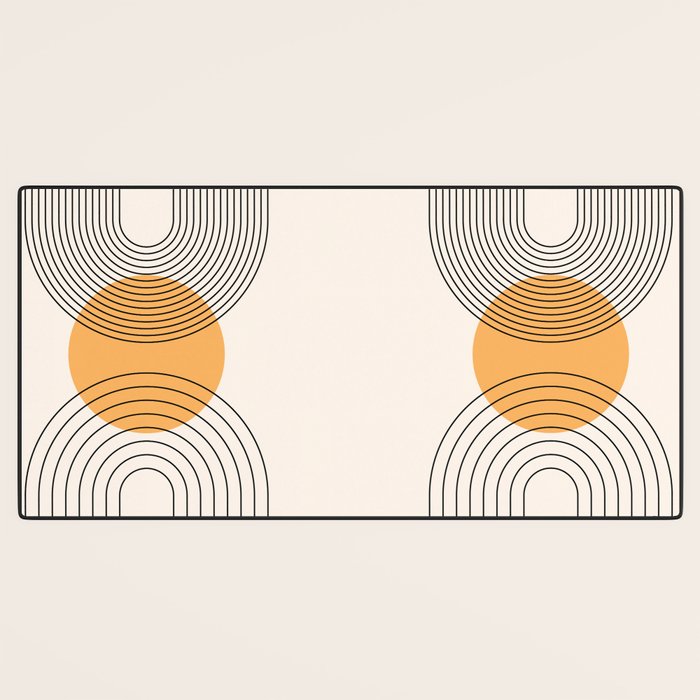 Geometric Lines in Black and Beige 29 (Rainbow and Sun Abstraction) Desk Mat Gallery Image 3