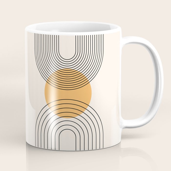 Geometric Lines in Black and Beige 29 (Rainbow and Sun Abstraction) Coffee Mug Gallery Image 1