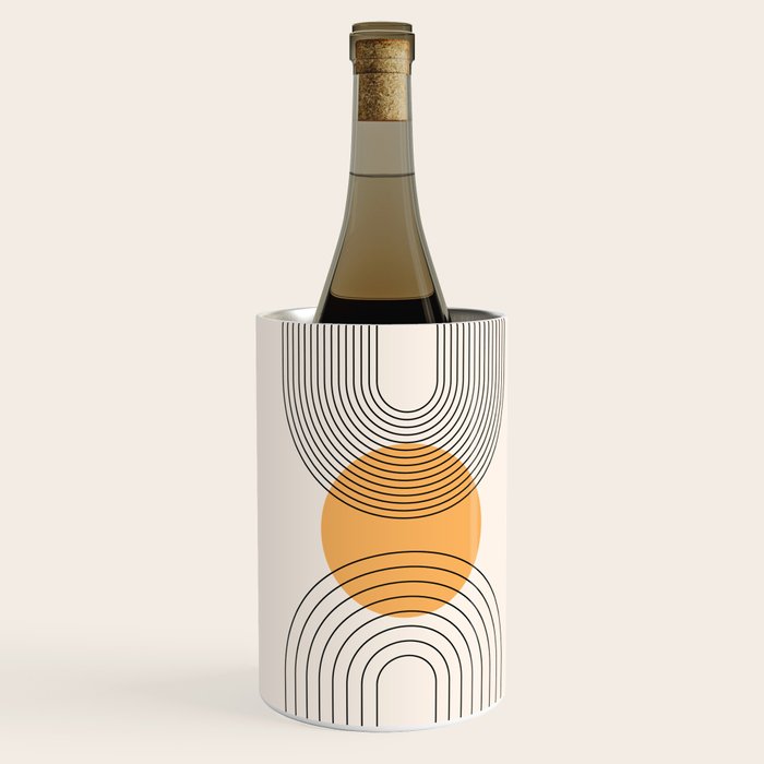 Geometric Lines in Black and Beige 29 (Rainbow and Sun Abstraction) Wine Chiller Gallery Image 3