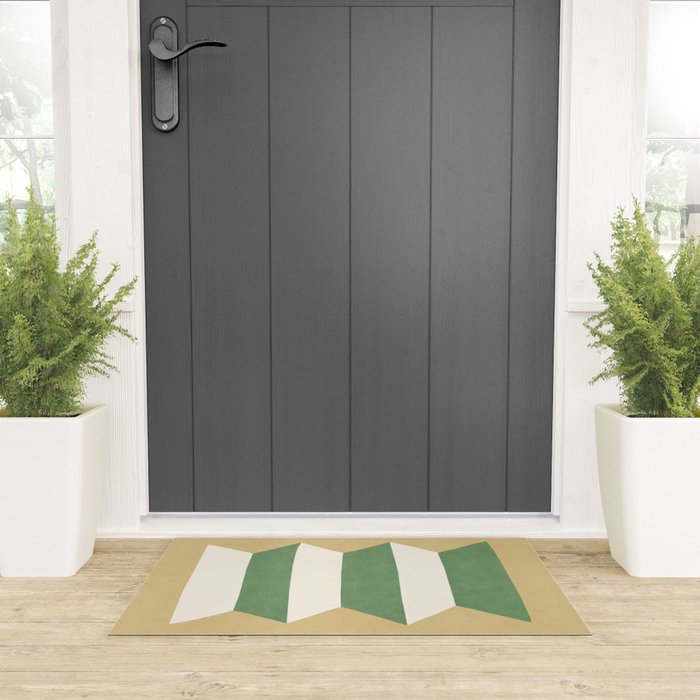 Geometric Vase - Green on Beige Welcome Mat Gallery Image 3
