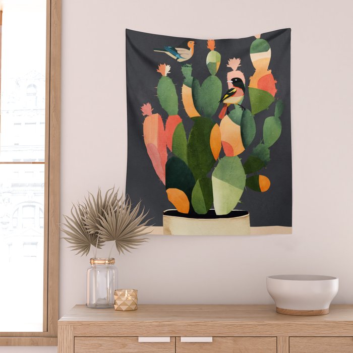 Cactus and Birds 4 Wall Tapestry Gallery Image 2