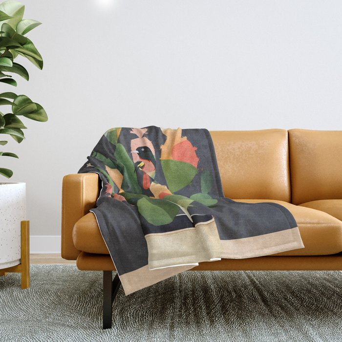 Cactus and Birds 4 Throw Blanket Gallery Image 1