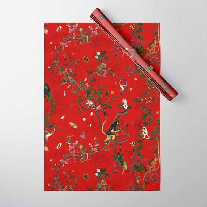 Monkey World Red Wrapping Paper Gallery Image 1