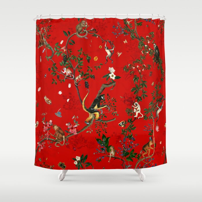 Monkey World Red Shower Curtain Gallery Image 1