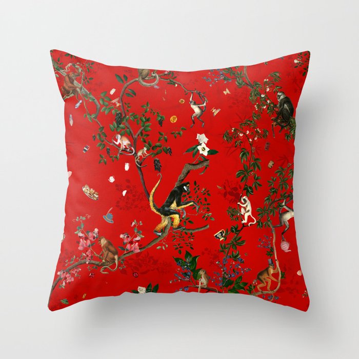 Monkey World Red Throw Pillow Gallery Image 6
