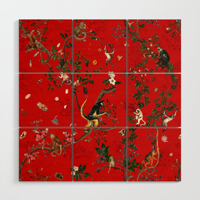 Monkey World Red Wood Wall Art