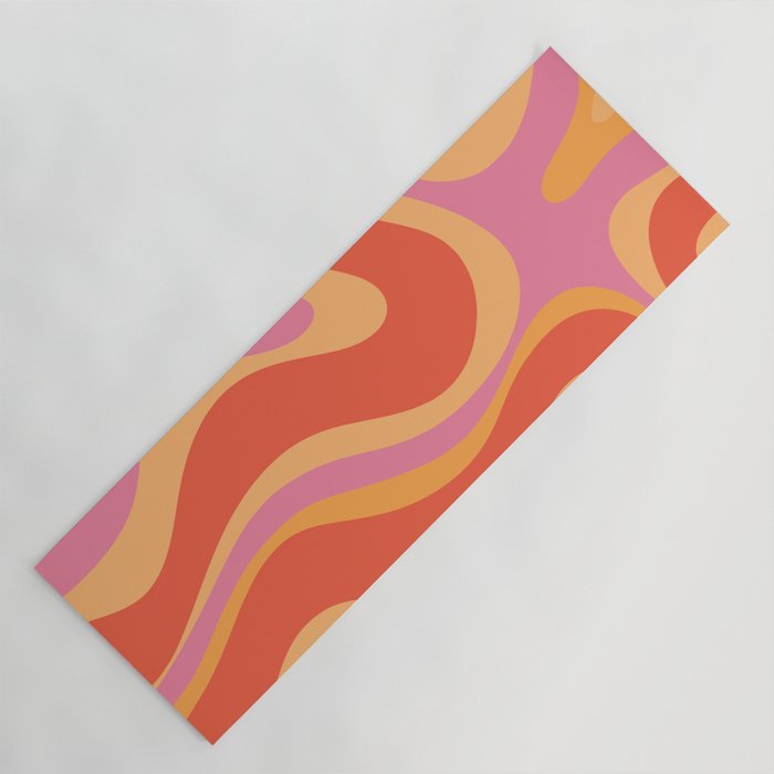 Modern Retro Liquid Swirl Abstract Pattern Square in Vintage Pink and Orange Yoga Mat Gallery Image 1