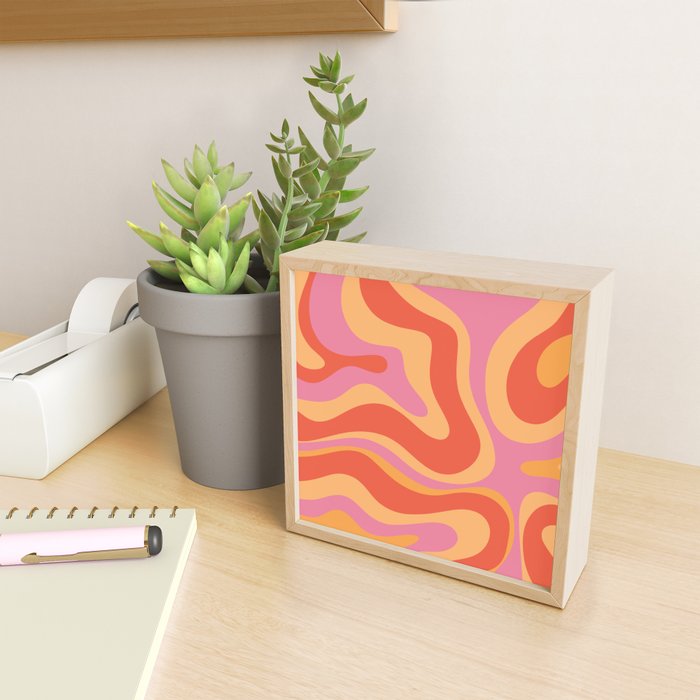 Modern Retro Liquid Swirl Abstract Pattern Square in Vintage Pink and Orange Mini Art Print Gallery Image 2