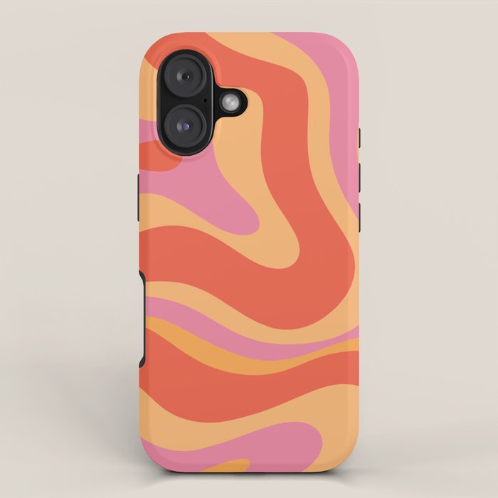 Modern Retro Liquid Swirl Abstract Pattern Square in Vintage Pink and Orange iPhone Case Gallery Image 1