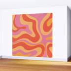 Modern Retro Liquid Swirl Abstract Pattern Square in Vintage Pink and Orange Wall Mural Gallery Image 2