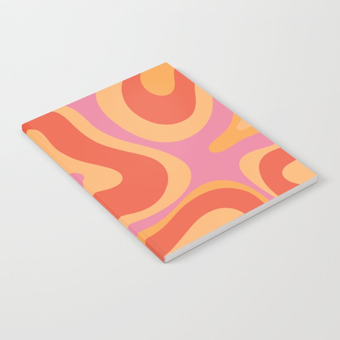 Modern Retro Liquid Swirl Abstract Pattern Square in Vintage Pink and Orange Notebook Gallery Image 1
