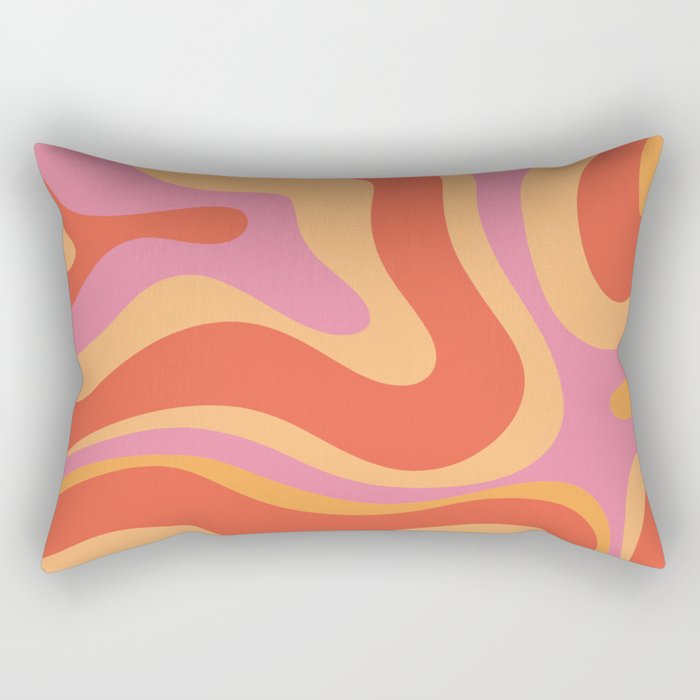 Modern Retro Liquid Swirl Abstract Pattern Square in Vintage Pink and Orange Rectangular Pillow Gallery Image 1