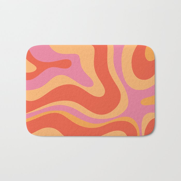 Modern Retro Liquid Swirl Abstract Pattern Square in Vintage Pink and Orange Bath Mat Gallery Image 1