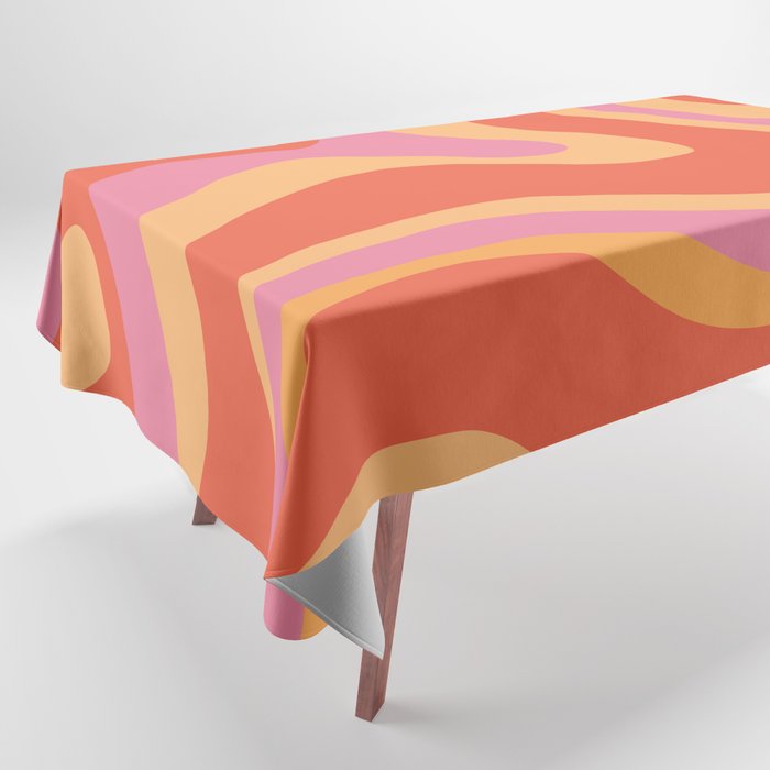 Modern Retro Liquid Swirl Abstract Pattern Square in Vintage Pink and Orange Tablecloth Gallery Image 1