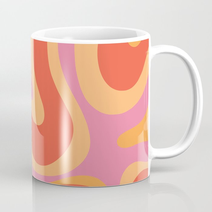 Modern Retro Liquid Swirl Abstract Pattern Square in Vintage Pink and Orange Coffee Mug Gallery Image 1