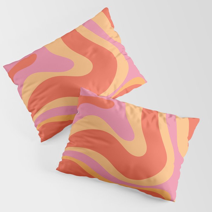 Modern Retro Liquid Swirl Abstract Pattern Square in Vintage Pink and Orange Pillow Sham Gallery Image 1