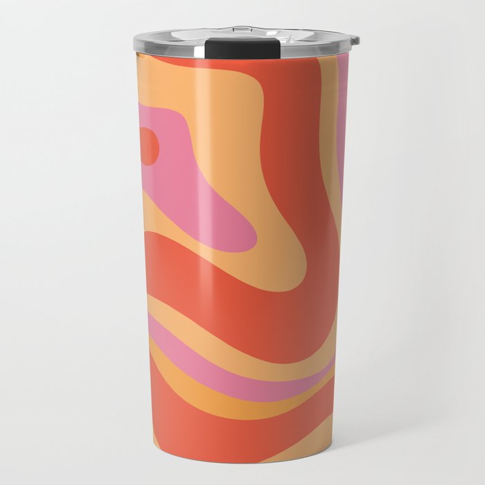 Modern Retro Liquid Swirl Abstract Pattern Square in Vintage Pink and Orange Travel Mug Gallery Image 1