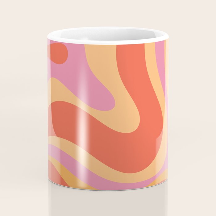 Modern Retro Liquid Swirl Abstract Pattern Square in Vintage Pink and Orange Coffee Mug Gallery Image 4