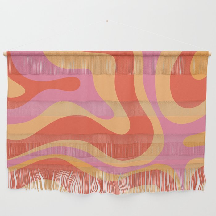 Modern Retro Liquid Swirl Abstract Pattern Square in Vintage Pink and Orange Wall Hanging Gallery Image 1