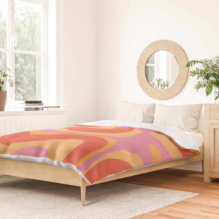 Modern Retro Liquid Swirl Abstract Pattern Square in Vintage Pink and Orange Duvet Cover Gallery Image 2