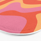 Modern Retro Liquid Swirl Abstract Pattern Square in Vintage Pink and Orange Bath Mat Gallery Image 3